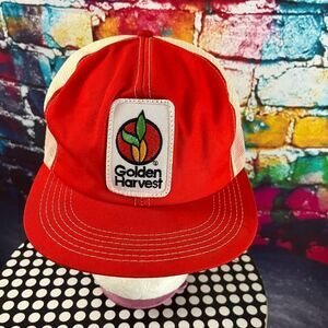 Vintage Golden Harvest Seeds Logo Patch Trucker Hat Snapback Cap K Farm Mesh USA